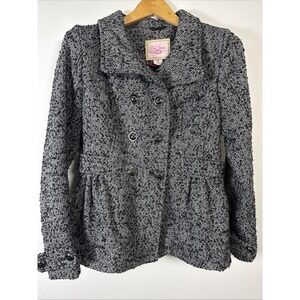 Pink Envelope Black & White Tweed Peplum Pea Coat Jacket Coat Size Medium Womans